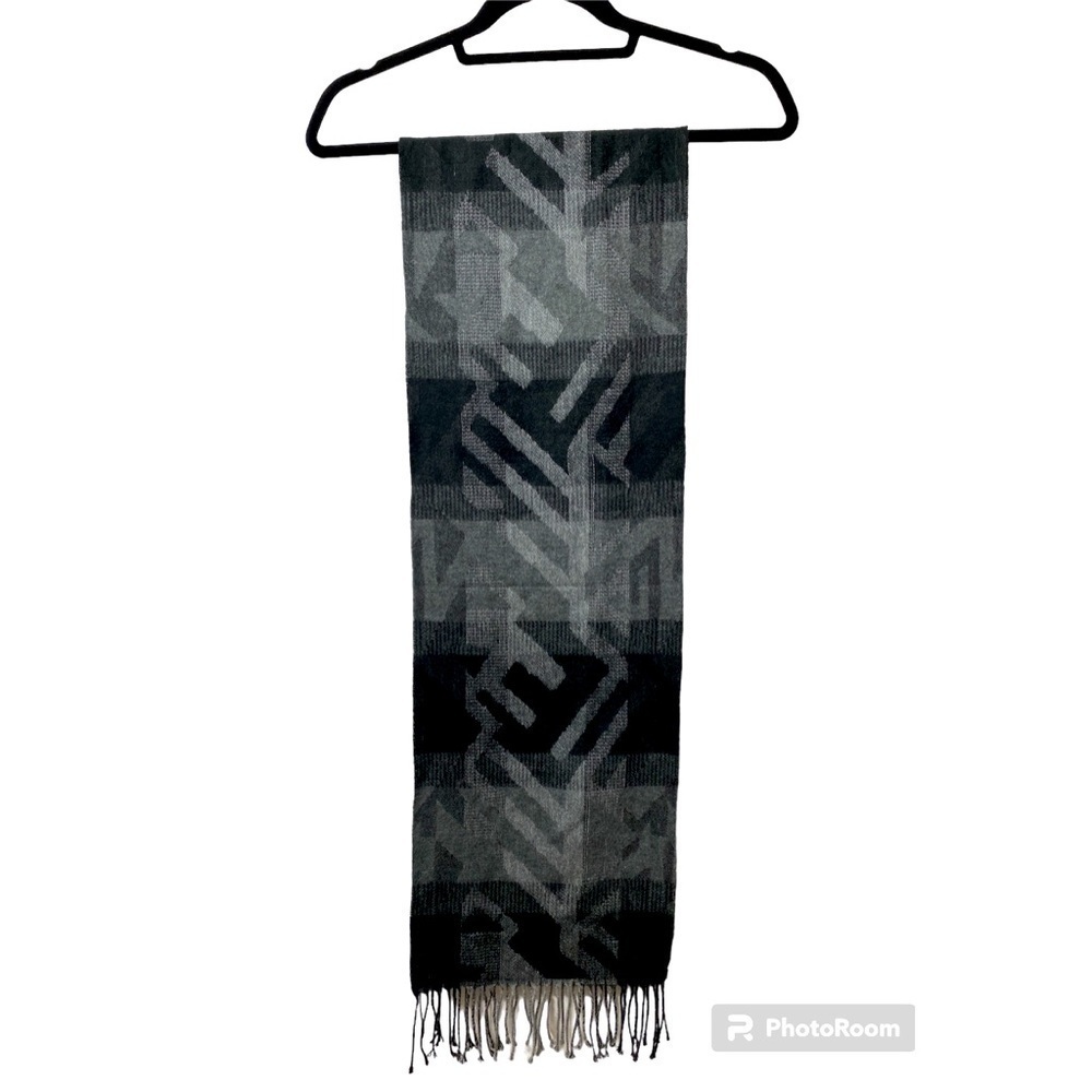 Cejon scarf Made In Italy Unisex Gray black Plaid with design Fringed Scarf C-04